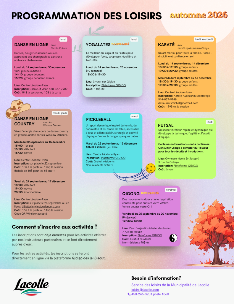 La programmation d&rsquo;automne des loisirs est dévoilée!